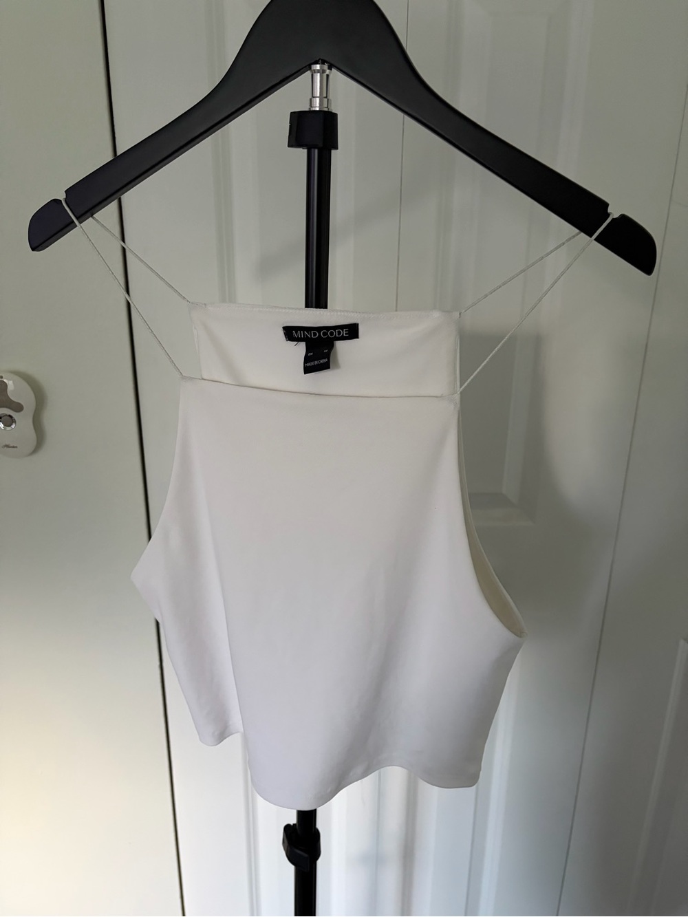 Mind Code White Spaghetti Strap Halter Crop Top